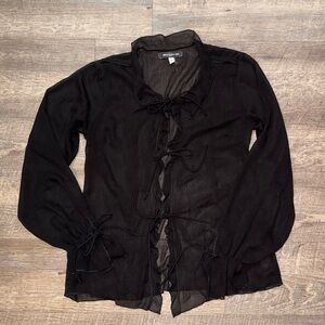 Urban Outfitters Misty Black Tie-Front Blouse